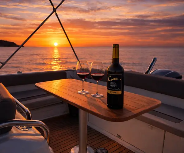 Sunset privado en barco en Salou · charter de ocio en una cala del Cabo al atardecer